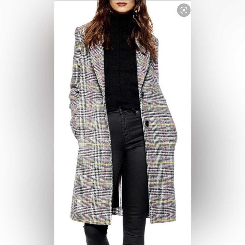 TOPSHOP colorful houndstooth checked coat